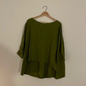 Not Perfect Linen Forest Green Linen Top, Size L, Gently Used Condition!!